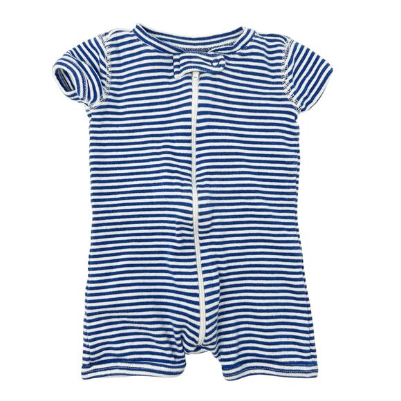 Primary Baby Boys Organic Cotton Striped‎ Zip Short Sleeve Romper One Piece 0-3M - Picture 2 of 6
